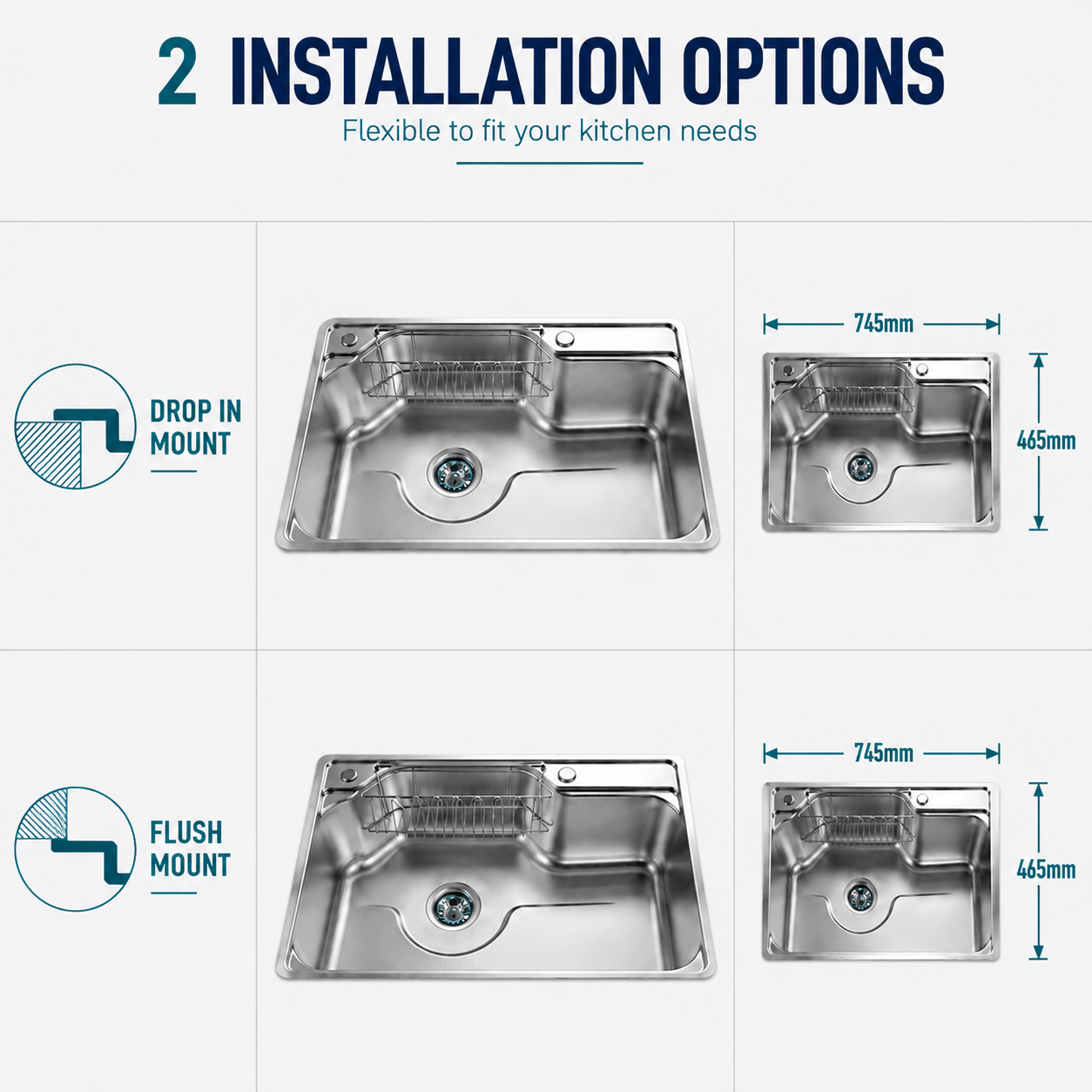Brushed Stainless Steel Workstation Kitchen Sink Single Bowl with Accessories 762x482mm 220mm Deep Noxwell KSSV-7648 - KSSV-7648 - 762x482mm