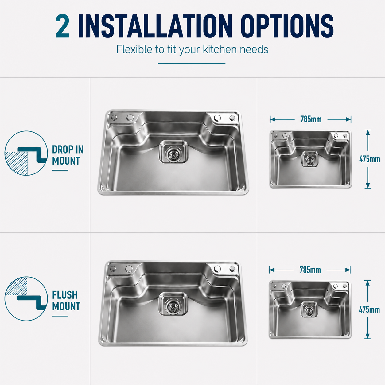 Brushed Stainless Steel Workstation Kitchen Sink Single Bowl with Accessories 802x492mm 270mm Deep Noxwell KSSV-8049 - KSSV-8049 - 802x492mm