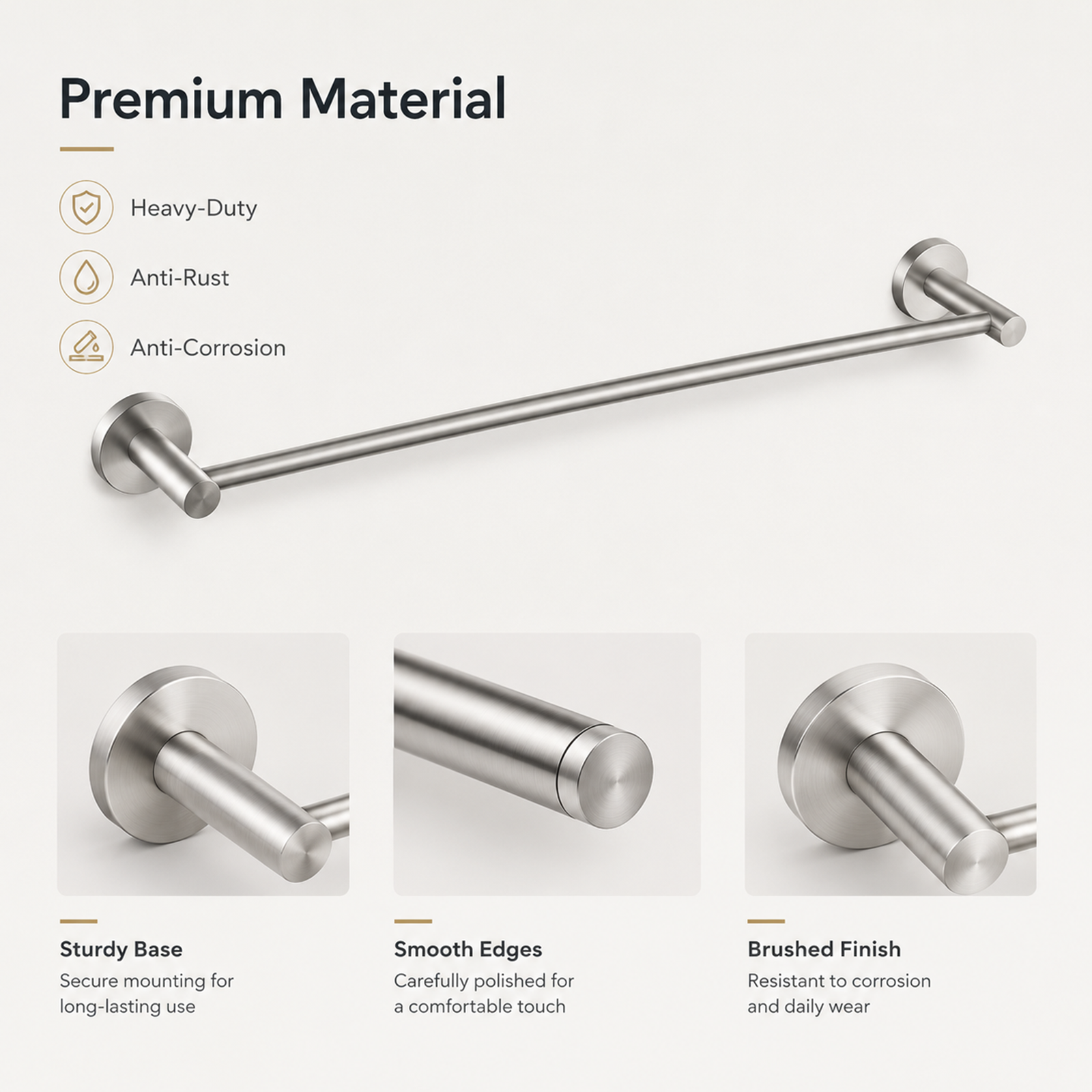 Brushed Stainless Steel Towel Rail 600mm Wall Mounted Noxwell BASV-3008 - Stainless Steel - 600mm - BASV-3008