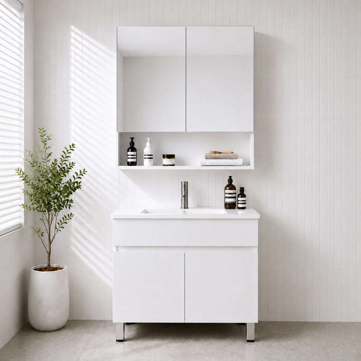 600mm Noxwell White Freestanding Bathroom Vanity 2-Door
