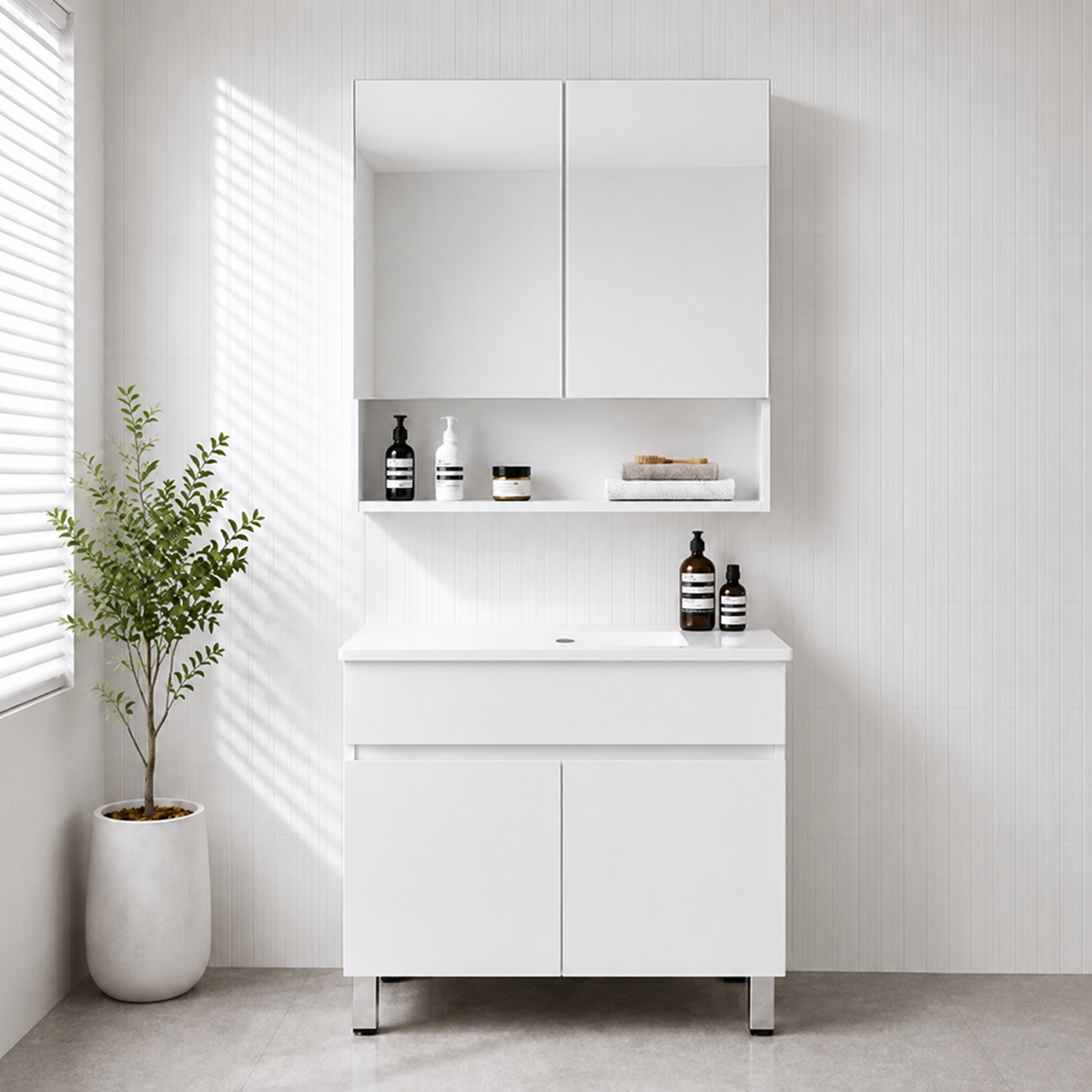 600mm Noxwell White Freestanding Bathroom Vanity 2-Door