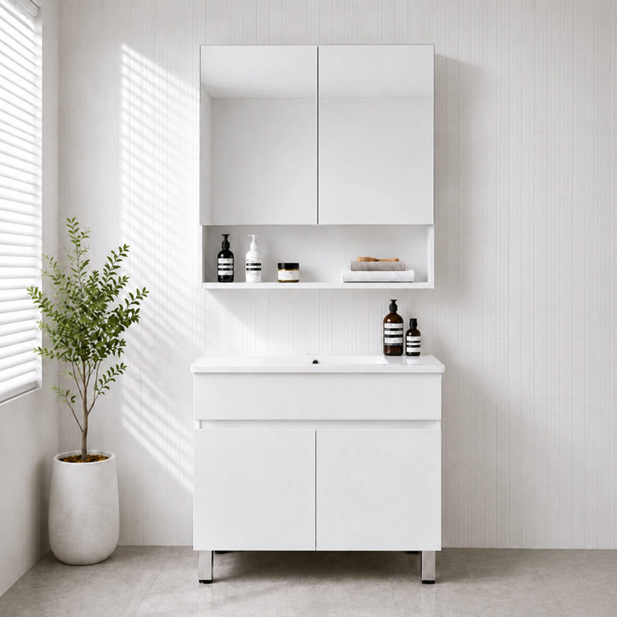 600mm Noxwell White Freestanding Bathroom Vanity 2-Door