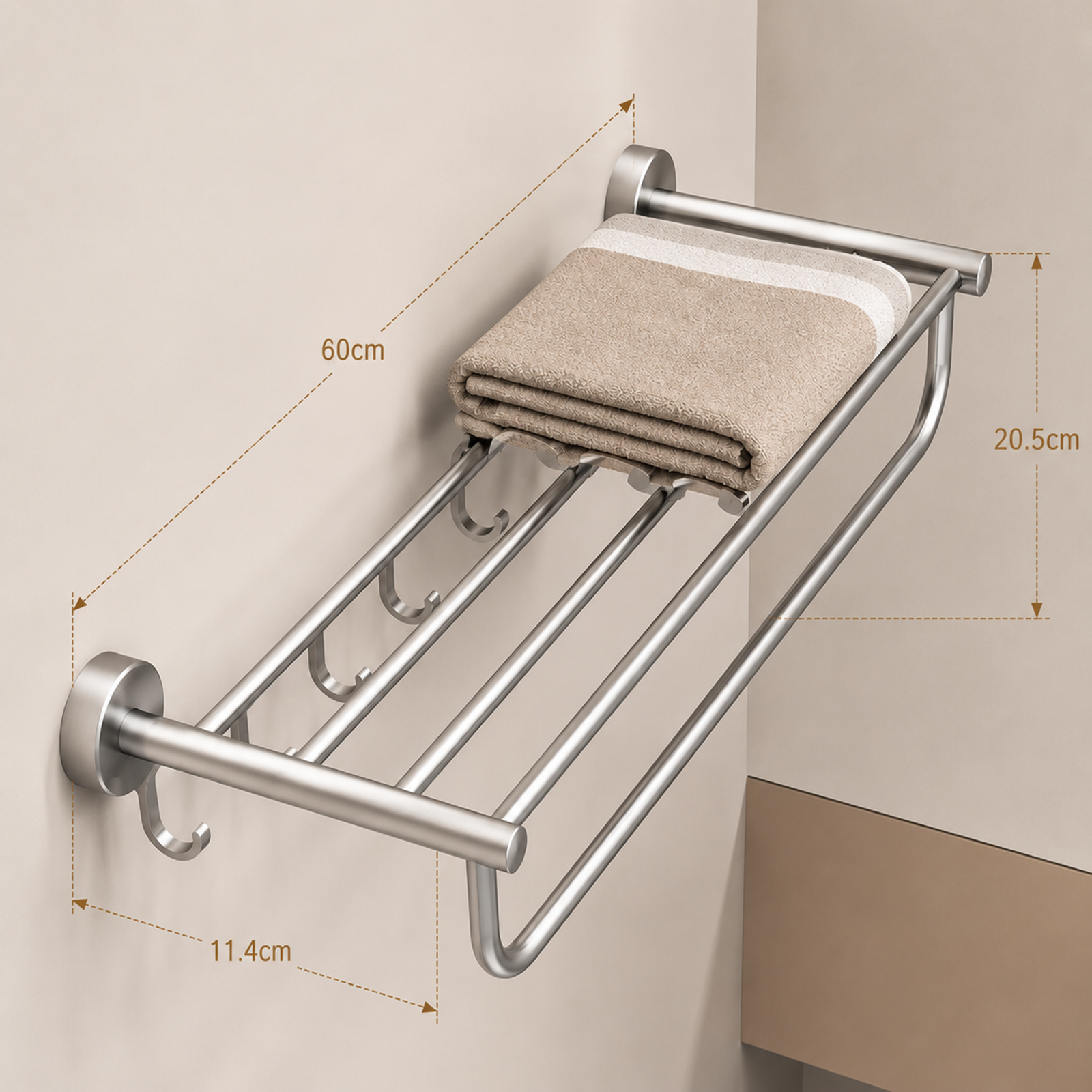 Stainless Steel Towel Rack with Rail 600mm Wall Mounted Noxwell BASV-3010 - Stainless Steel - 600mm - BASV-3010