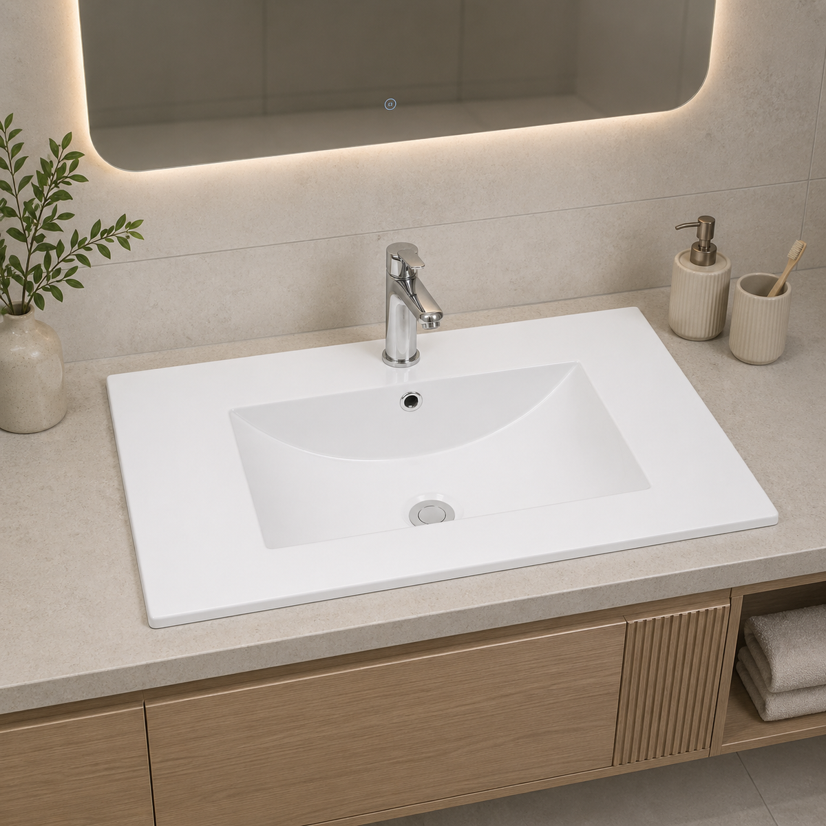 Noxwell 900mm Vanity Top Basin - Gloss White Ceramic, Actual 910 x 465mm | BCWH-9045