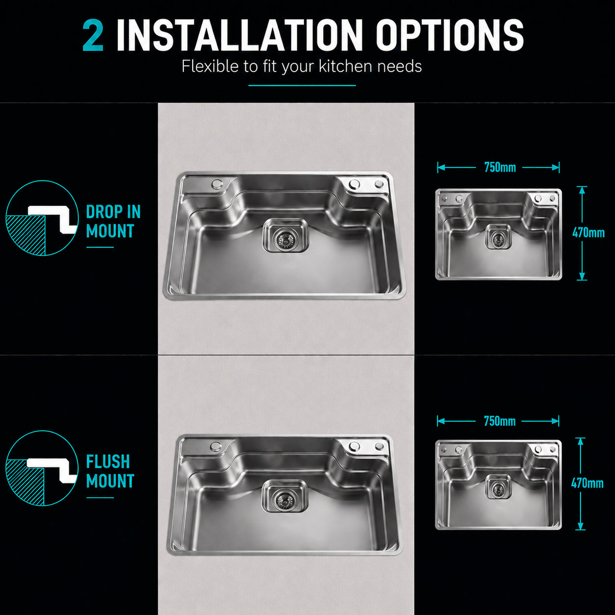 Brushed Stainless Steel Workstation Kitchen Sink Single Bowl with Accessories 772x492mm×270mm Deep Noxwell KSSV-7749