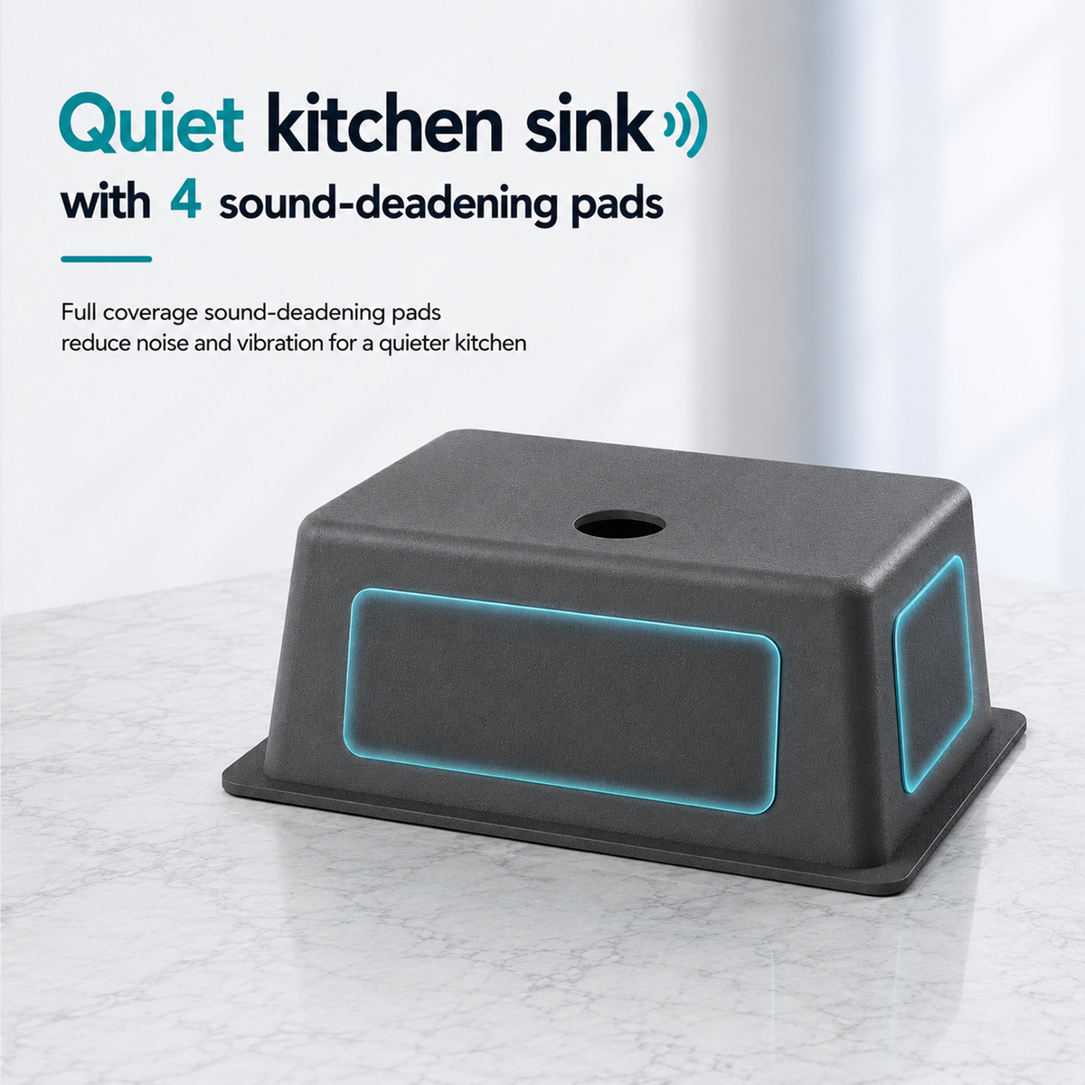 Sound-deadening pads and protective coating beneath the KSBL-6045 kitchen sink