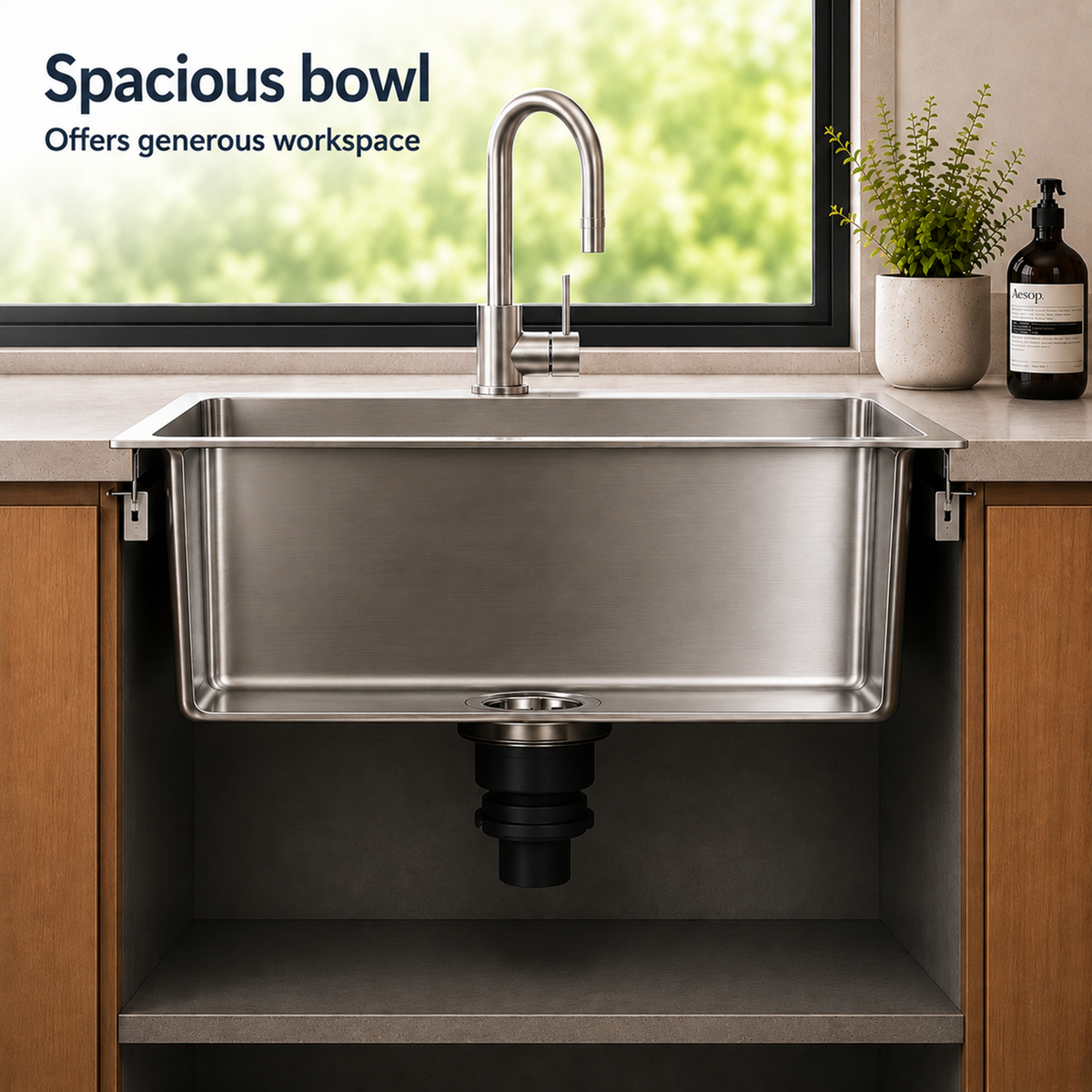 Spacious single bowl of the KSBL-6045 600x450mm gunmetal black kitchen sink