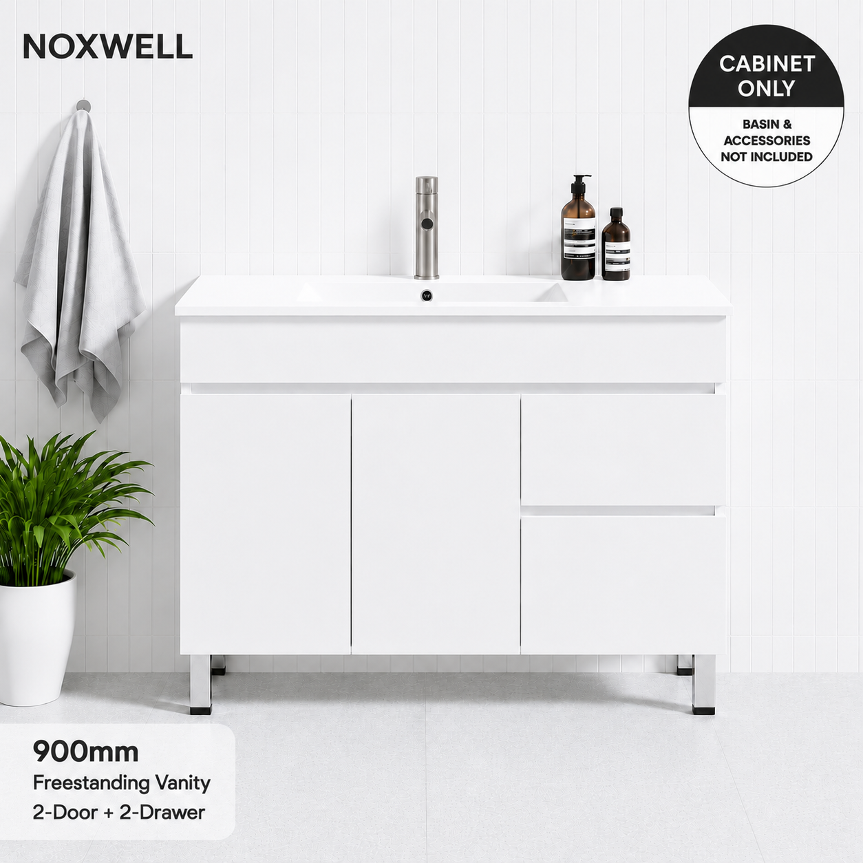 900mmx460mm Noxwell White Plywood Freestanding Bathroom Vanity