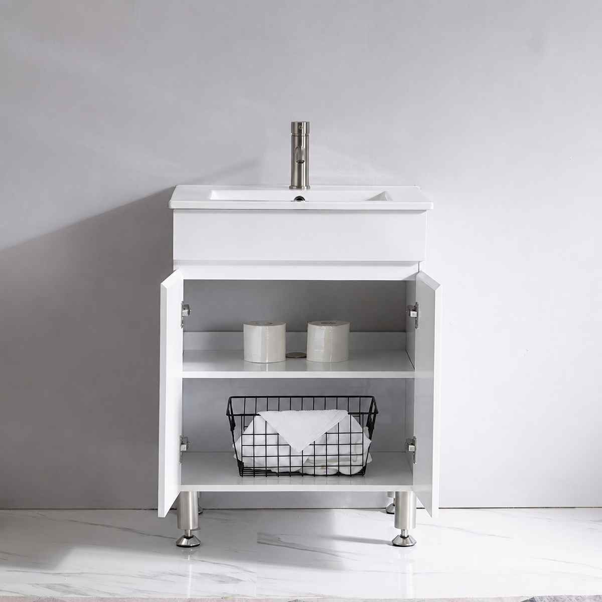 600mm Noxwell White Freestanding Bathroom Vanity 2-Door