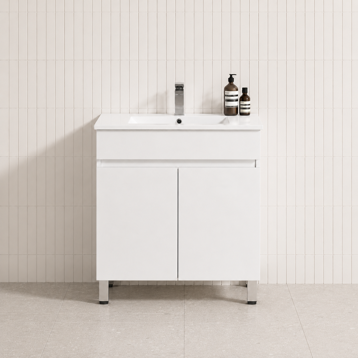 White Freestanding Bathroom Vanity 2-Door 605mm