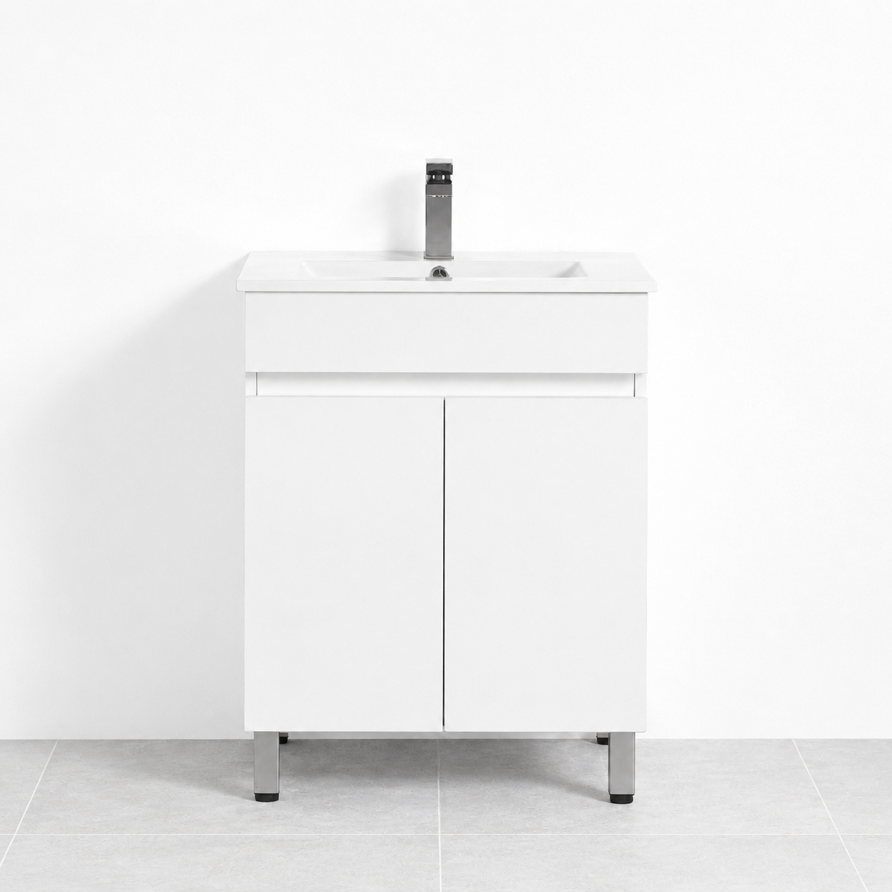 White Freestanding Bathroom Vanity 2-Door 605mm