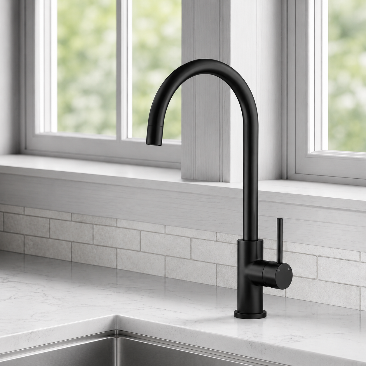 Matte Black Stainless Steel Kitchen Tap Mixer 360° Swivel 362mm Noxwell KMBL-7470