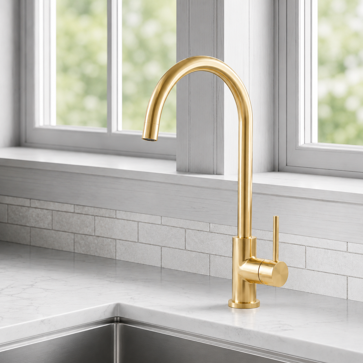 Brushed Gold Stainless Steel Kitchen Tap Mixer 360° Swivel 362mm Noxwell KMGL-7470