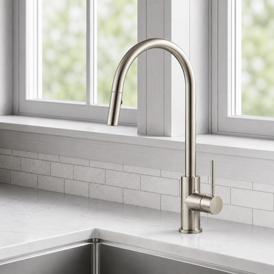 Brushed Stainless Steel Kitchen Tap Mixer Pull Out Spray 382mm Noxwell KMSV-7471