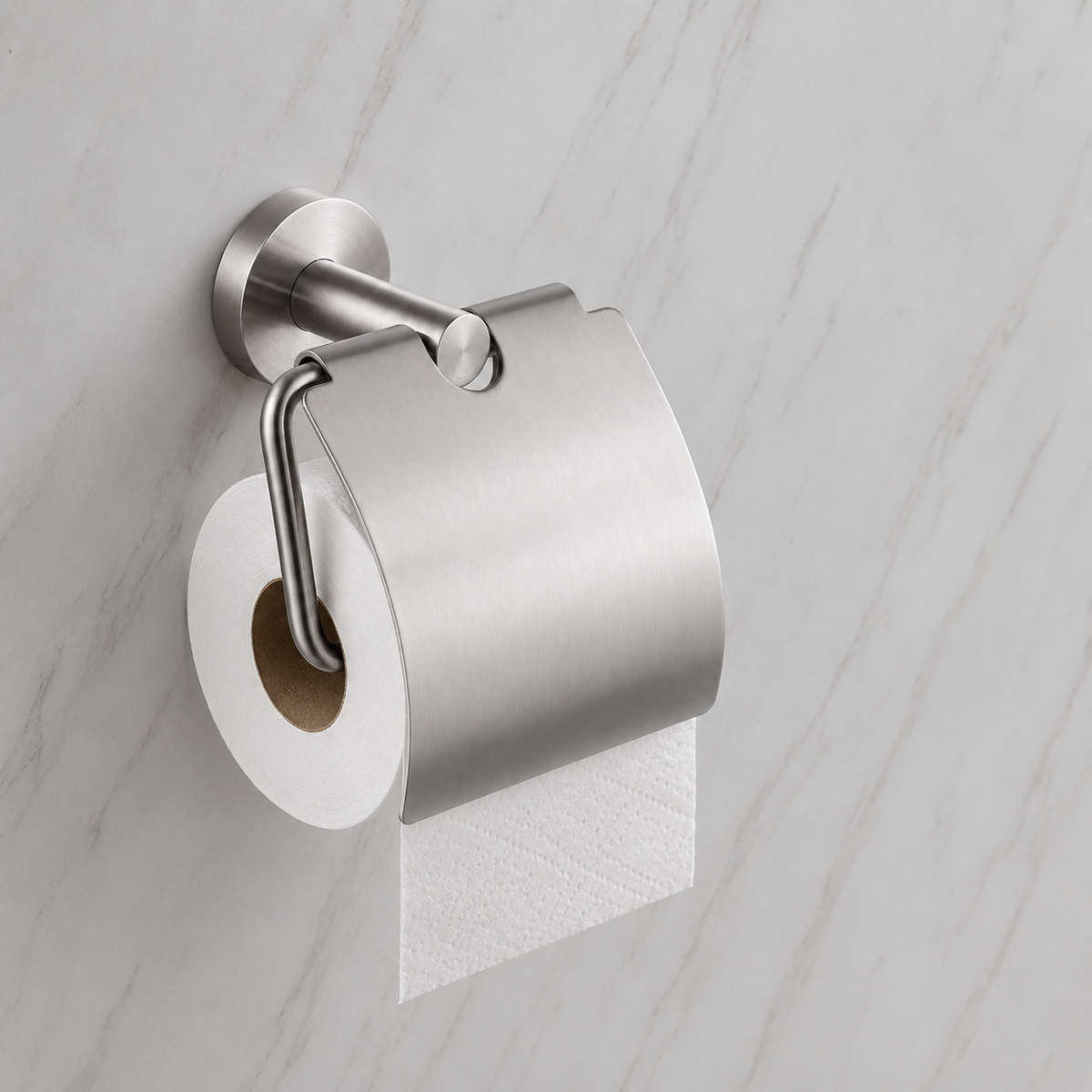Brushed Stainless Steel Toilet Paper Holder with Cover Wall Mounted Noxwell BASV-3005