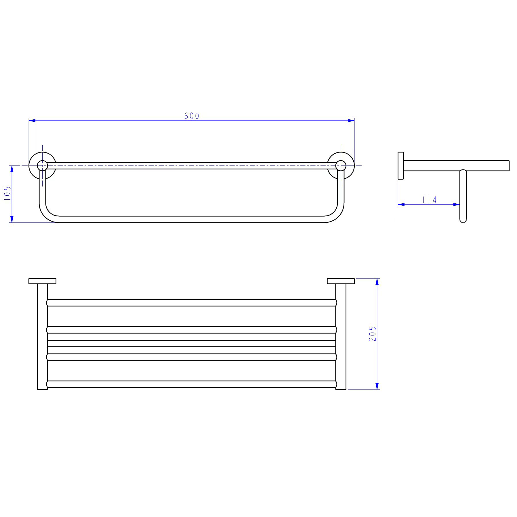 Stainless Steel Towel Rack with Rail 600mm Wall Mounted Noxwell BASV-3010