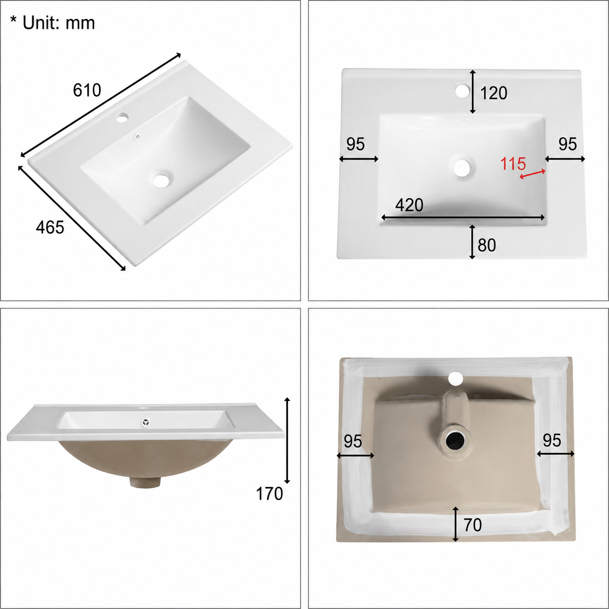 White Freestanding Bathroom Vanity 2-Door 605mm