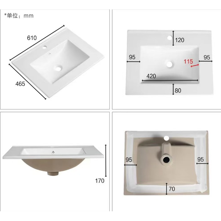 Gloss White Ceramic Vanity Top Basin 610x465mm Above Counter Noxwell BCWH-6045