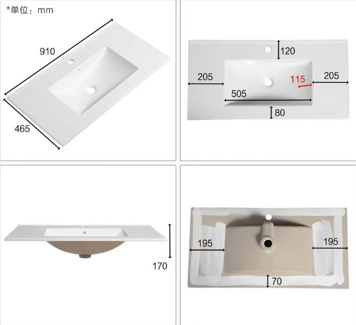 Gloss White Ceramic Vanity Top Basin 910x465mm Above Counter Noxwell BCWH-9045