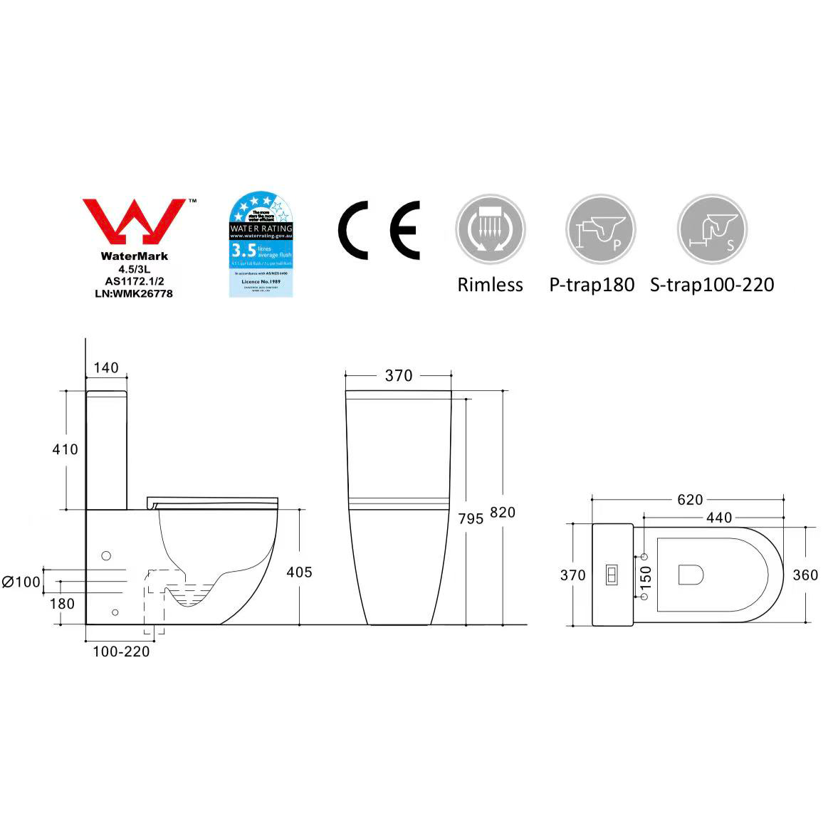 Gloss White Rimless Vortex Flush Toilet Suite Noxwell BTWH-3092