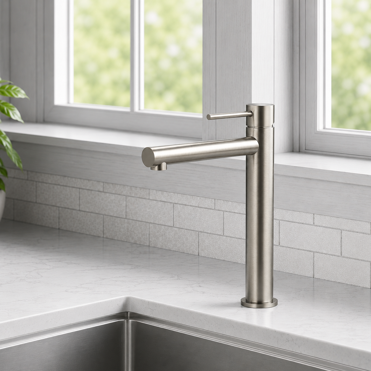 Tall Basin Tap Mixer Brushed Stainless Steel Single Lever 257mm Noxwell BMSV-1471