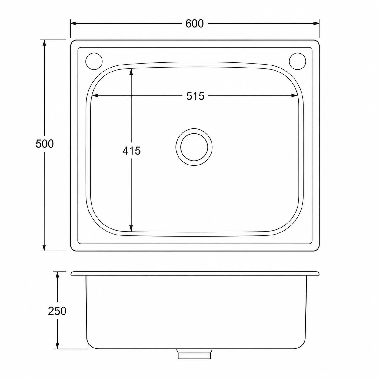 600x500mm Noxwell Brushed Stainless Steel Kitchen Sink | KSSV-6050