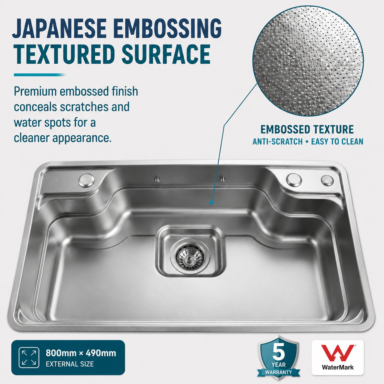Brushed Stainless Steel Workstation Kitchen Sink Single Bowl with Accessories 772x492mm×270mm Deep Noxwell KSSV-7749