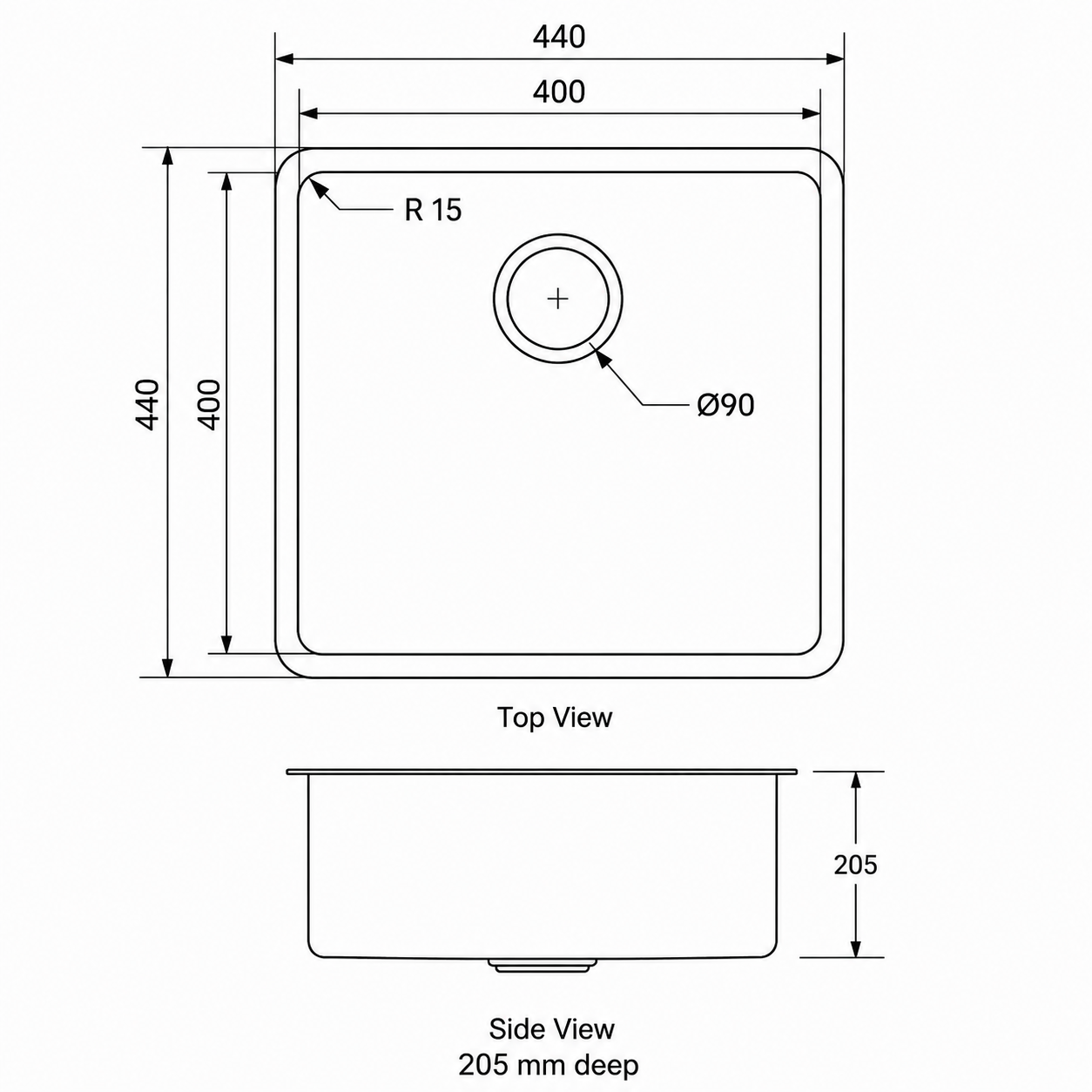 440x440mm Noxwell One-Piece Drawn Stainless Steel Kitchen Sink | KSSV-4444Pro