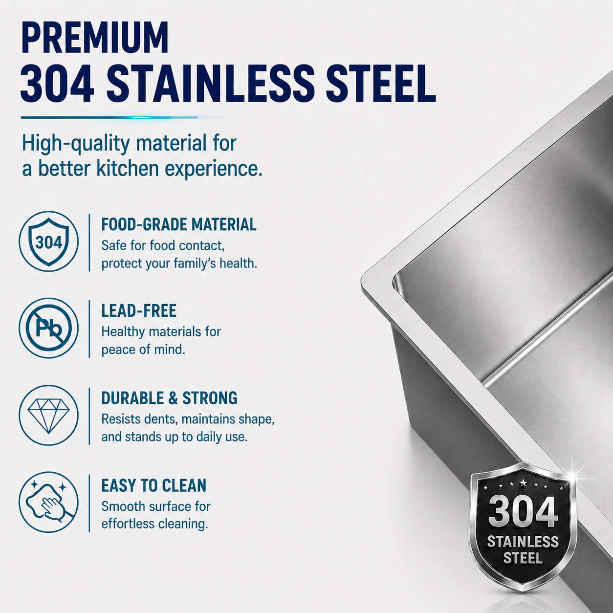 440x440mm Noxwell One-Piece Drawn Stainless Steel Kitchen Sink | KSSV-4444Pro