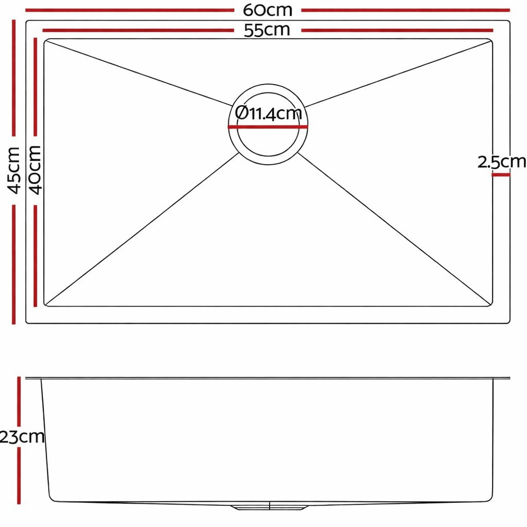 Gunmetal Black Kitchen Sink Single Bowl 600x450mm 230mm Deep Noxwell KSBL-6045