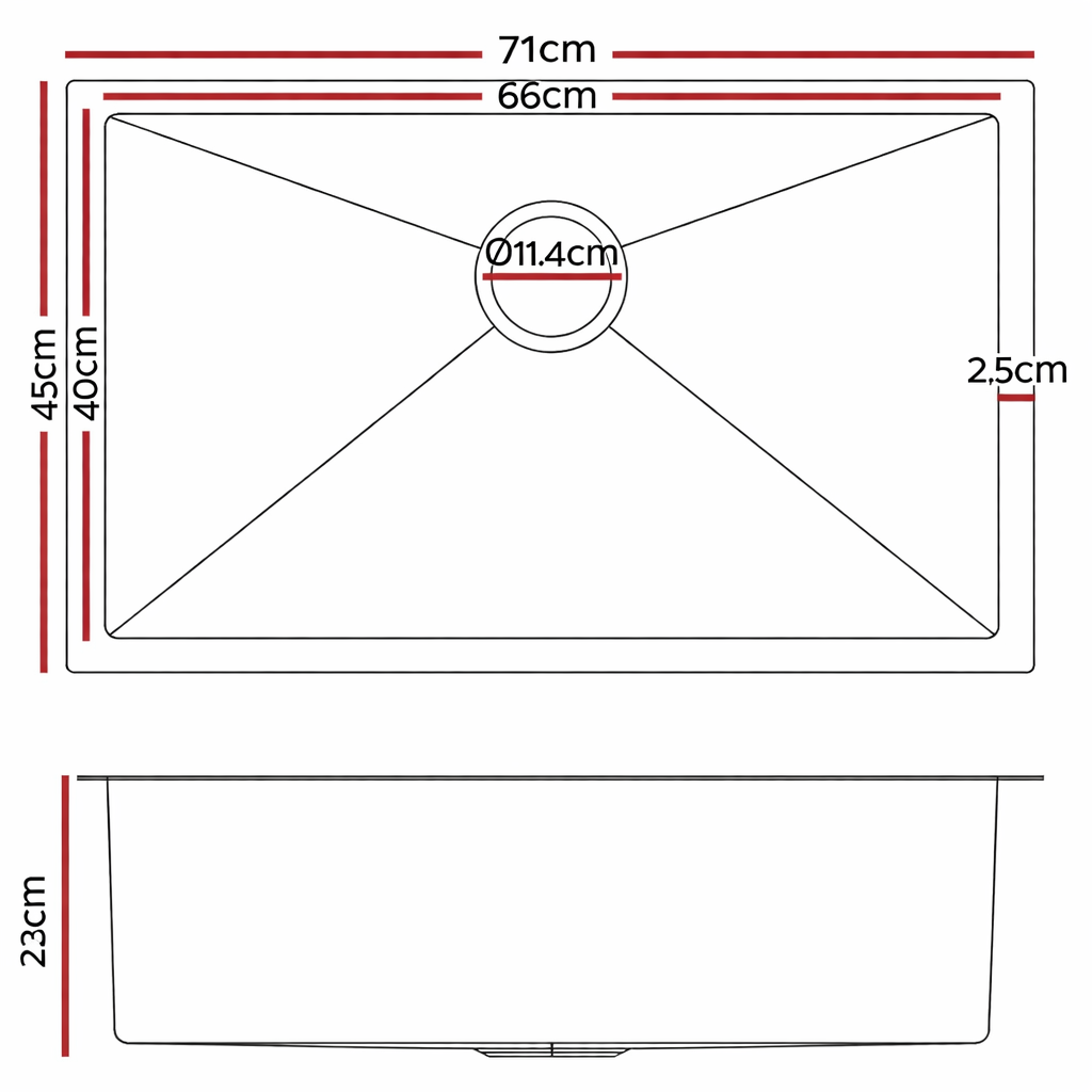Brushed Gold Kitchen Sink Single Bowl 710x450mm 230mm Deep Noxwell KSGL-7145