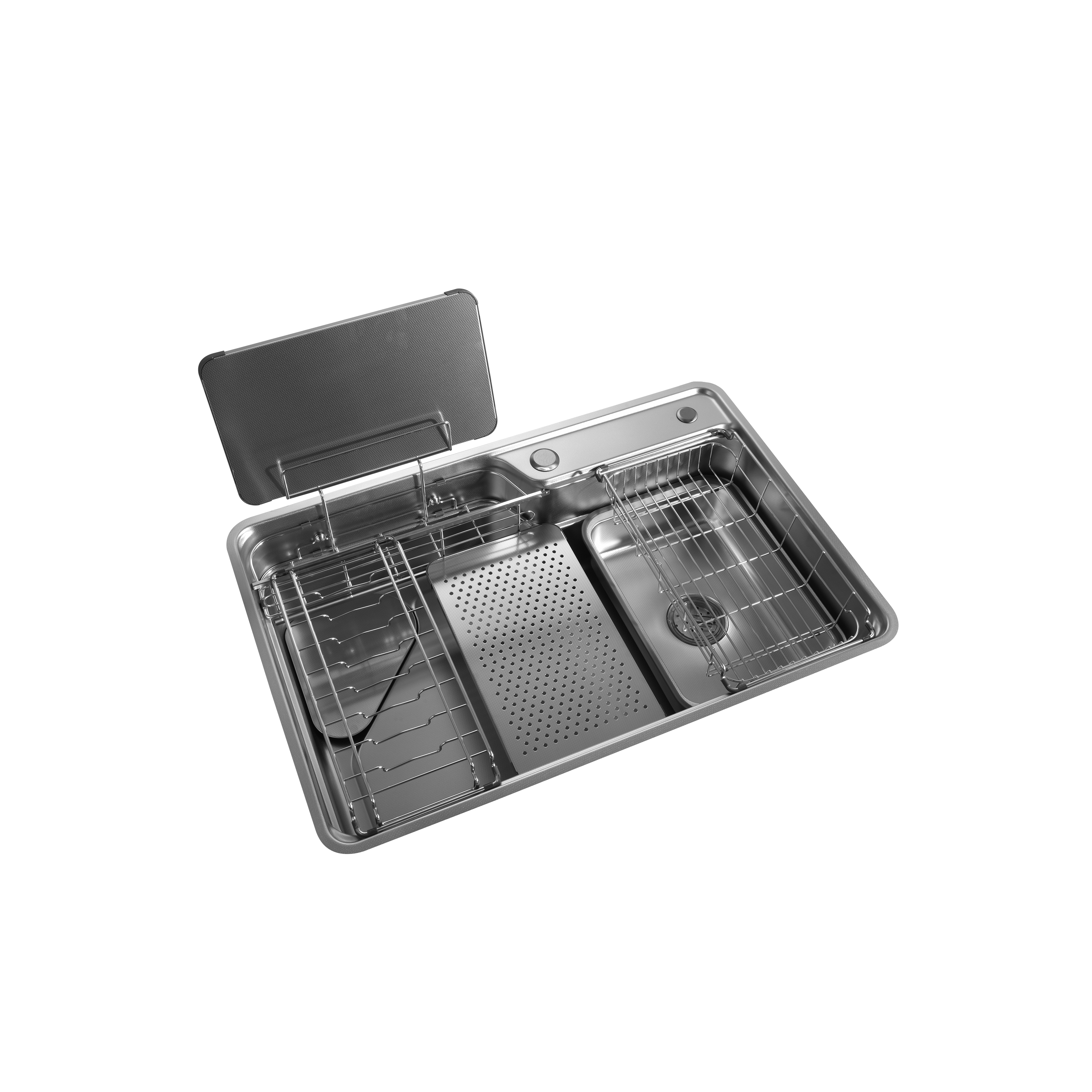 Brushed Stainless Steel Workstation Kitchen Sink Single Bowl with Accessories 752x492mm 240mm Deep Noxwell KSSV-7549 - KSSV-7549 - 752x492mm