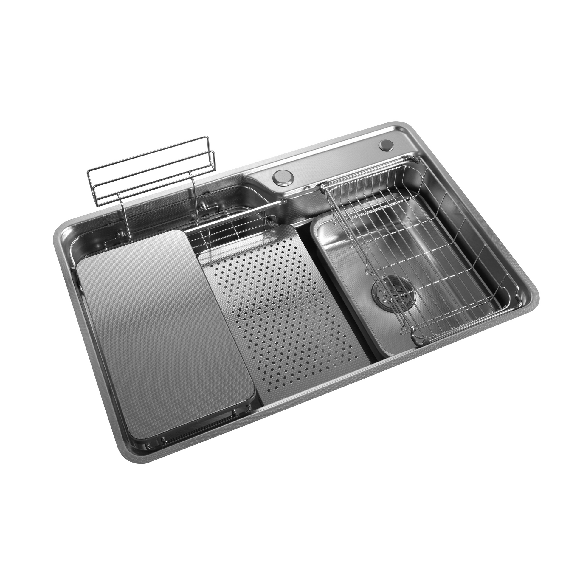 Brushed Stainless Steel Workstation Kitchen Sink Single Bowl with Accessories 752x492mm 240mm Deep Noxwell KSSV-7549 - KSSV-7549 - 752x492mm