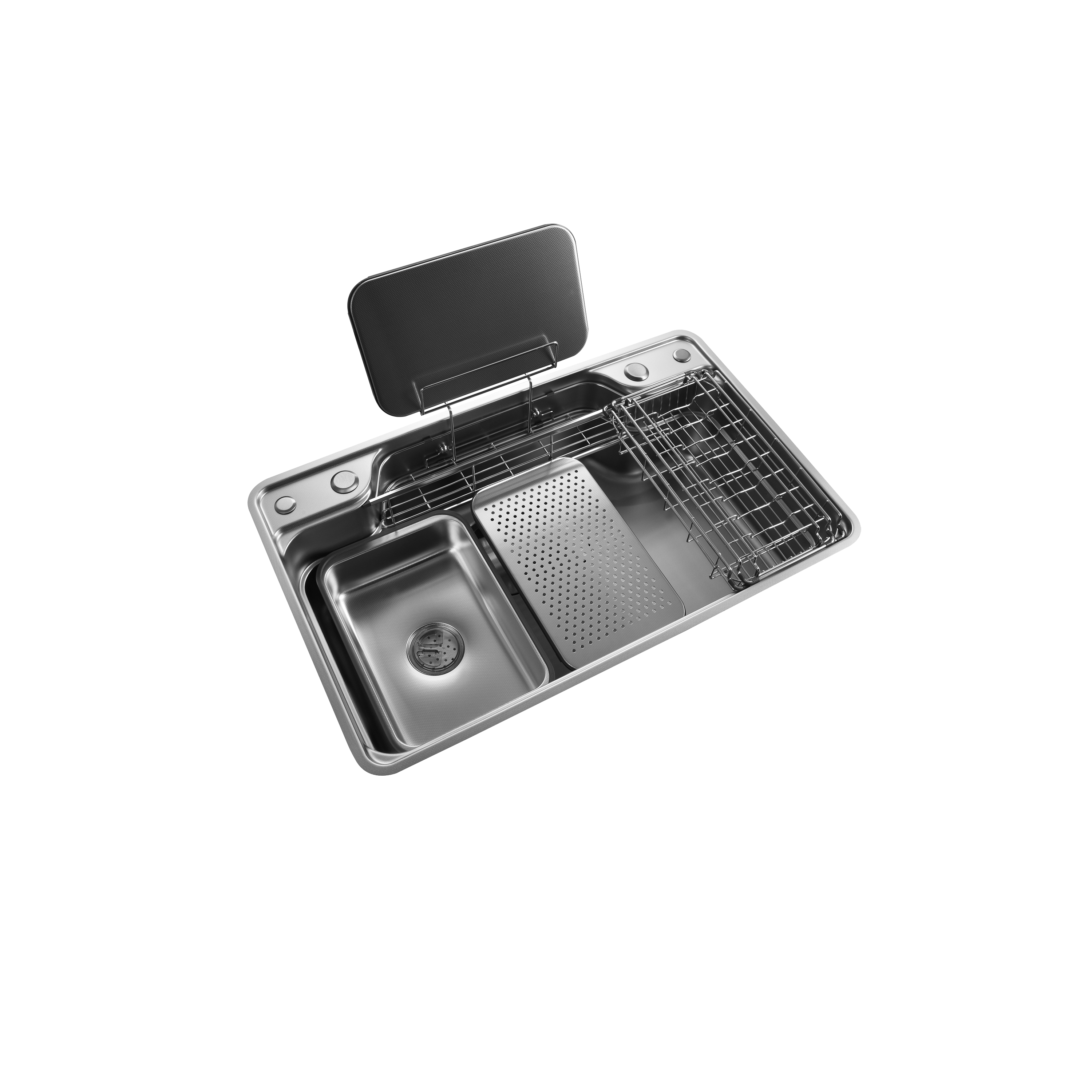 Brushed Stainless Steel Workstation Kitchen Sink Single Bowl with Accessories 802x492mm 270mm Deep Noxwell KSSV-8049 - KSSV-8049 - 802x492mm