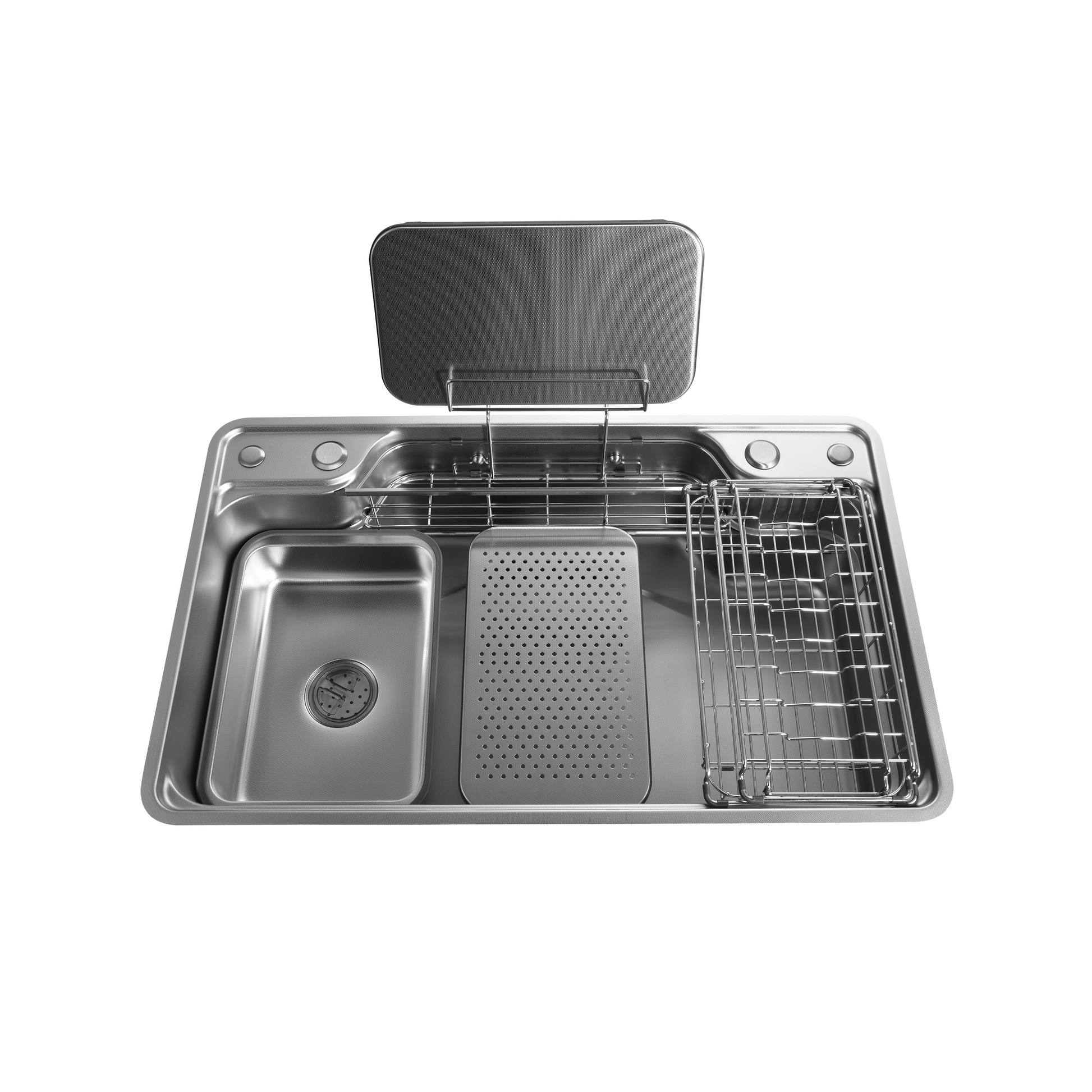 Brushed Stainless Steel Workstation Kitchen Sink Single Bowl with Accessories 802x492mm 270mm Deep Noxwell KSSV-8049 - KSSV-8049 - 802x492mm