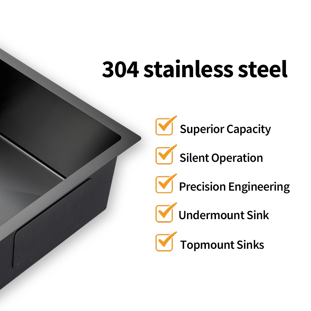 Gunmetal Black Square Kitchen Sink Single Bowl 440x440mm Noxwell KSBL-4444