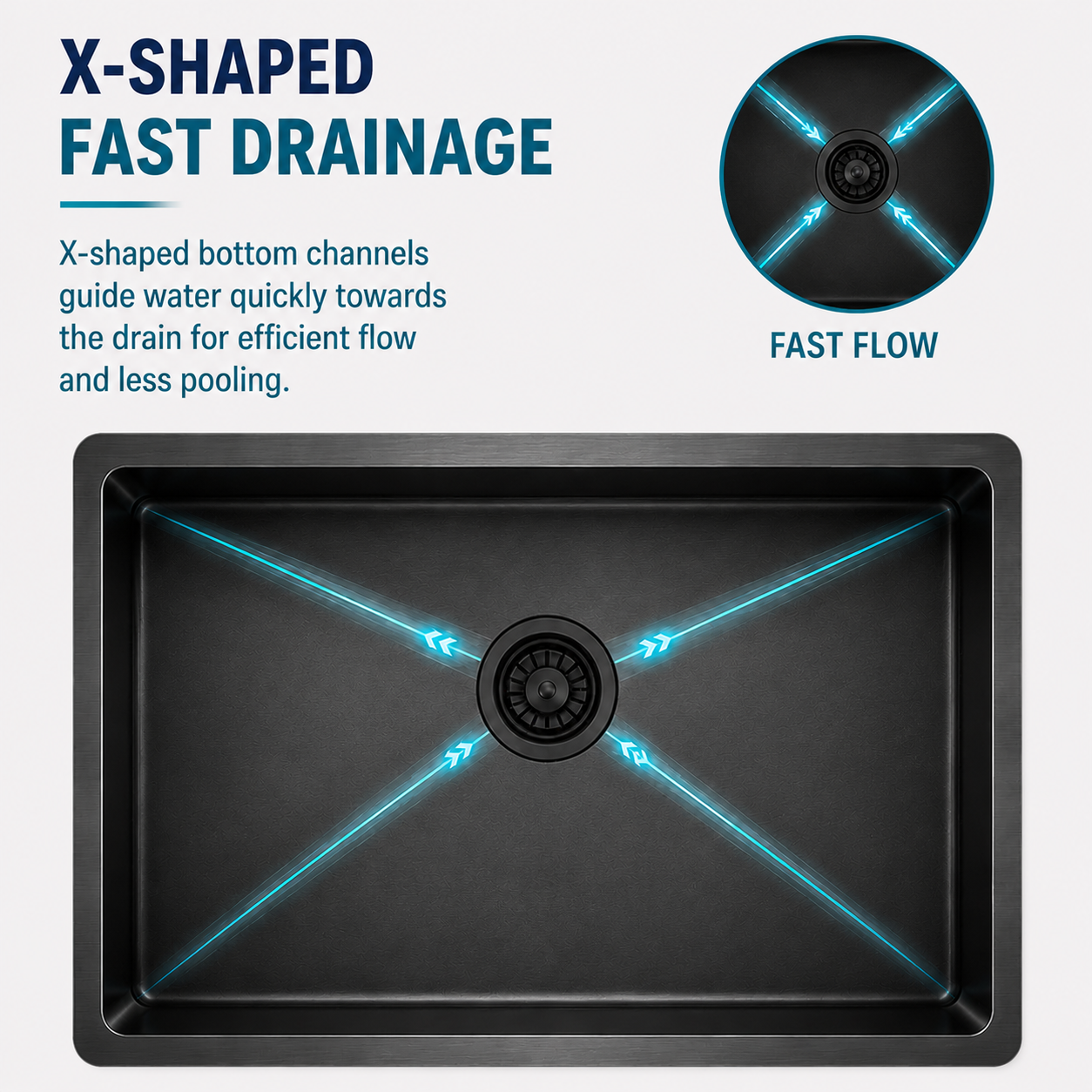X Shape Fast Drainage Kitchen Sink 510×450mm