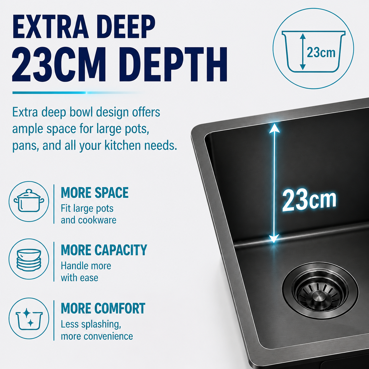 230mm Deep Single Bowl Kitchen Sink 510mm*450mm