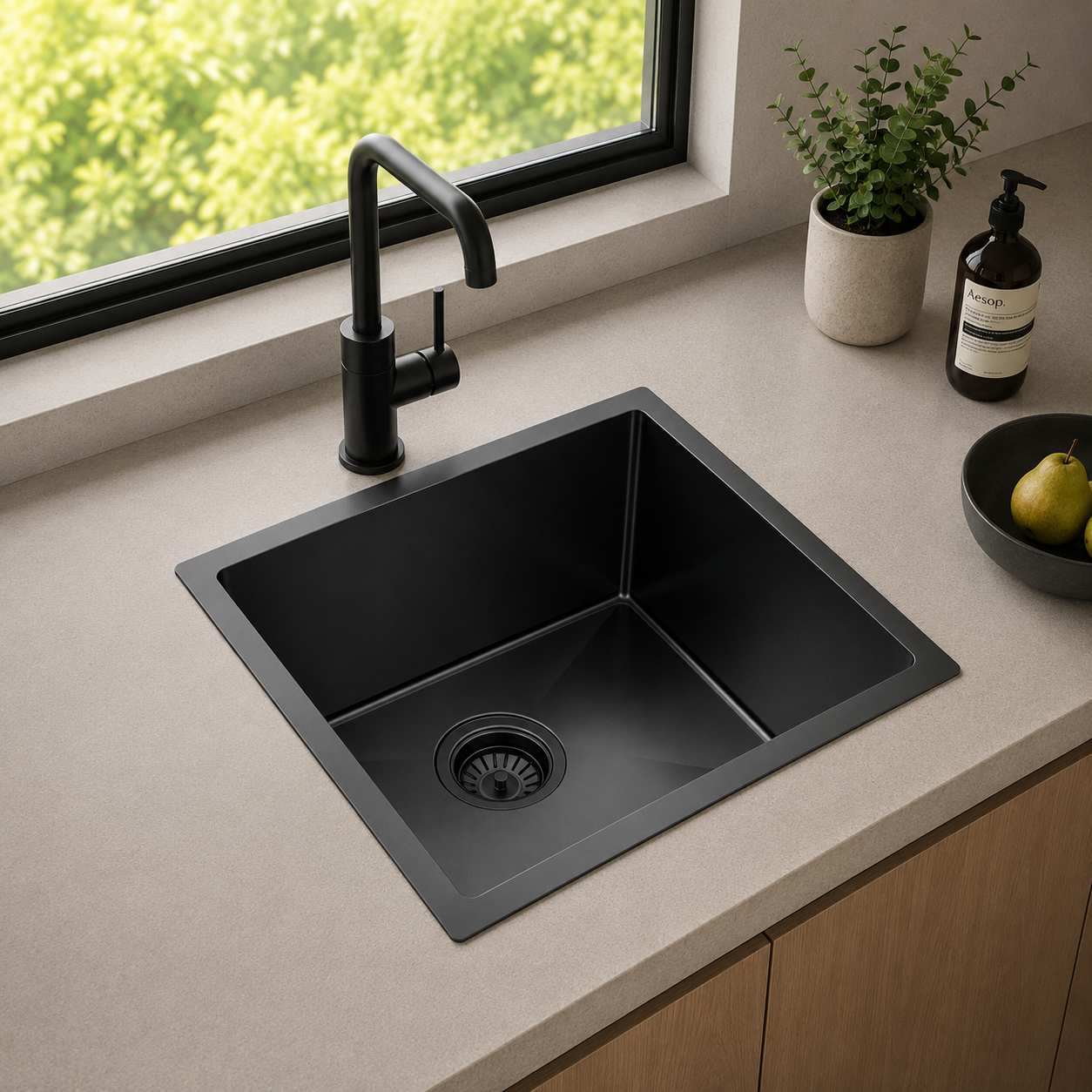 Gunmetal Black Kitchen Sink Single Bowl 510x450mm 230mm Deep Noxwell KSBL-5145