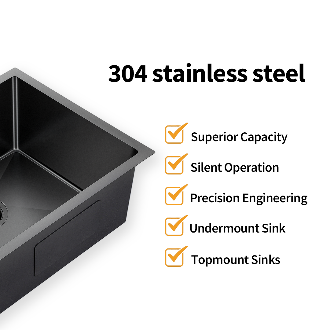 Gunmetal Black Kitchen Sink Single Bowl 510x450mm 230mm Deep Noxwell KSBL-5145