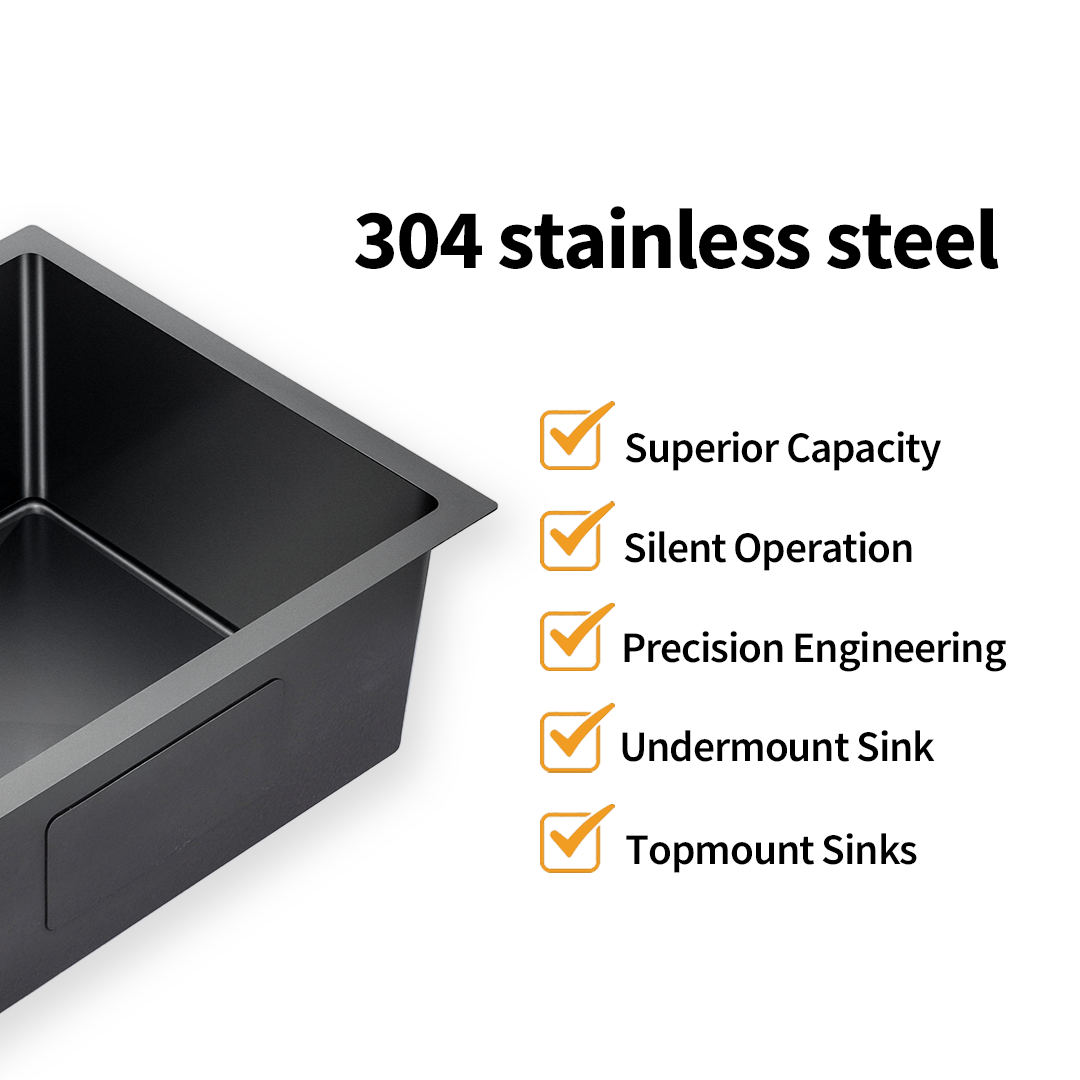 Gunmetal Black Kitchen Sink Single Bowl 600x450mm 230mm Deep Noxwell KSBL-6045