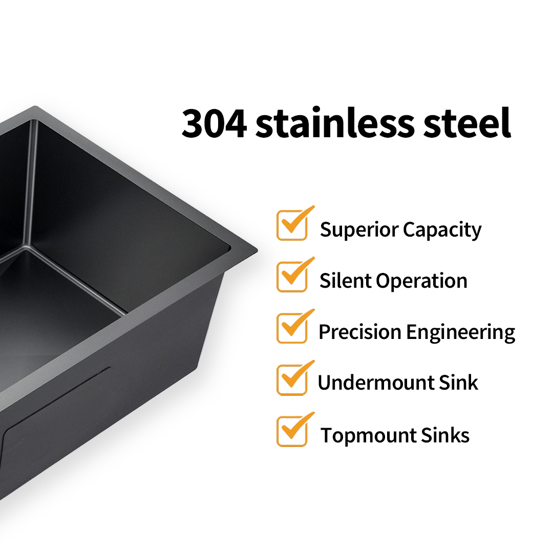 Gunmetal Black Kitchen Sink Single Bowl 770x450mm 250mm Deep Noxwell KSBL-7745