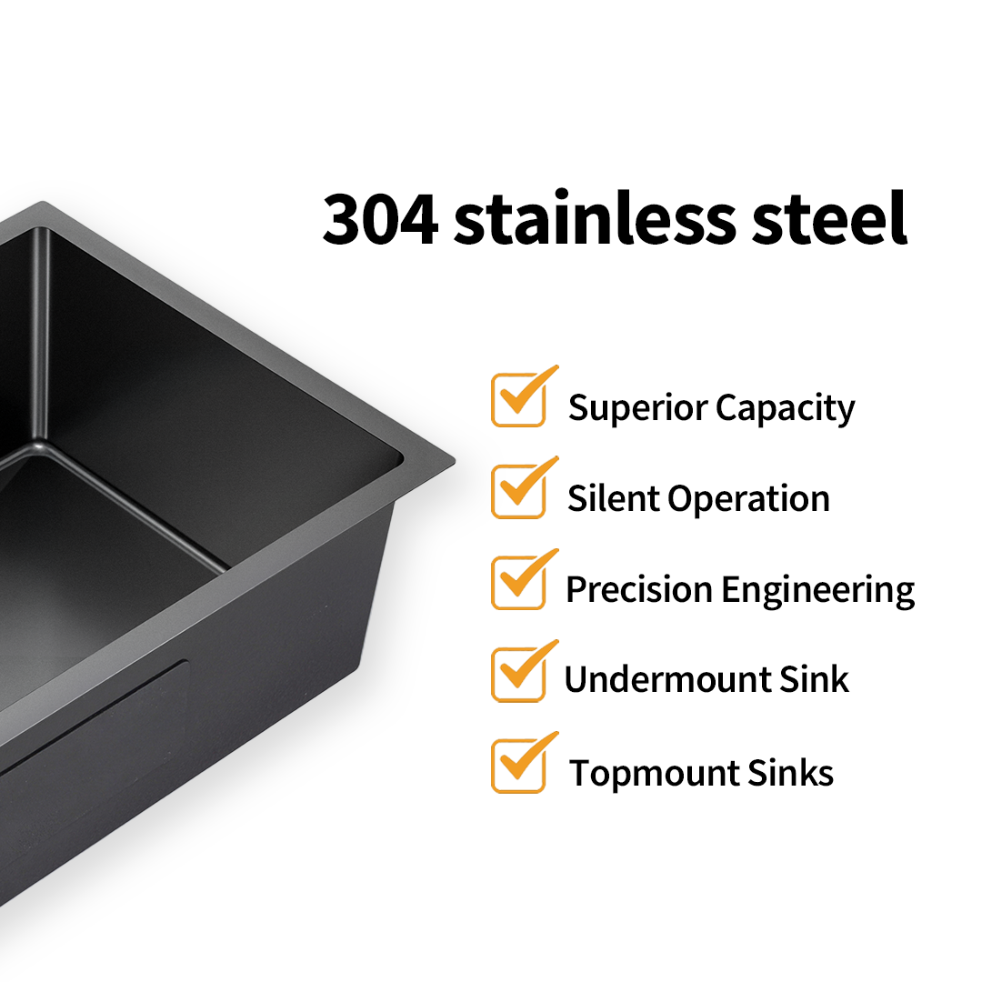 Gunmetal Black Kitchen Sink Single Bowl 710x450mm 230mm Deep Noxwell KSBL-7145