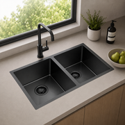 Gunmetal Black Kitchen Sink Double Bowl 770x450mm Noxwell KSBL-7745-D