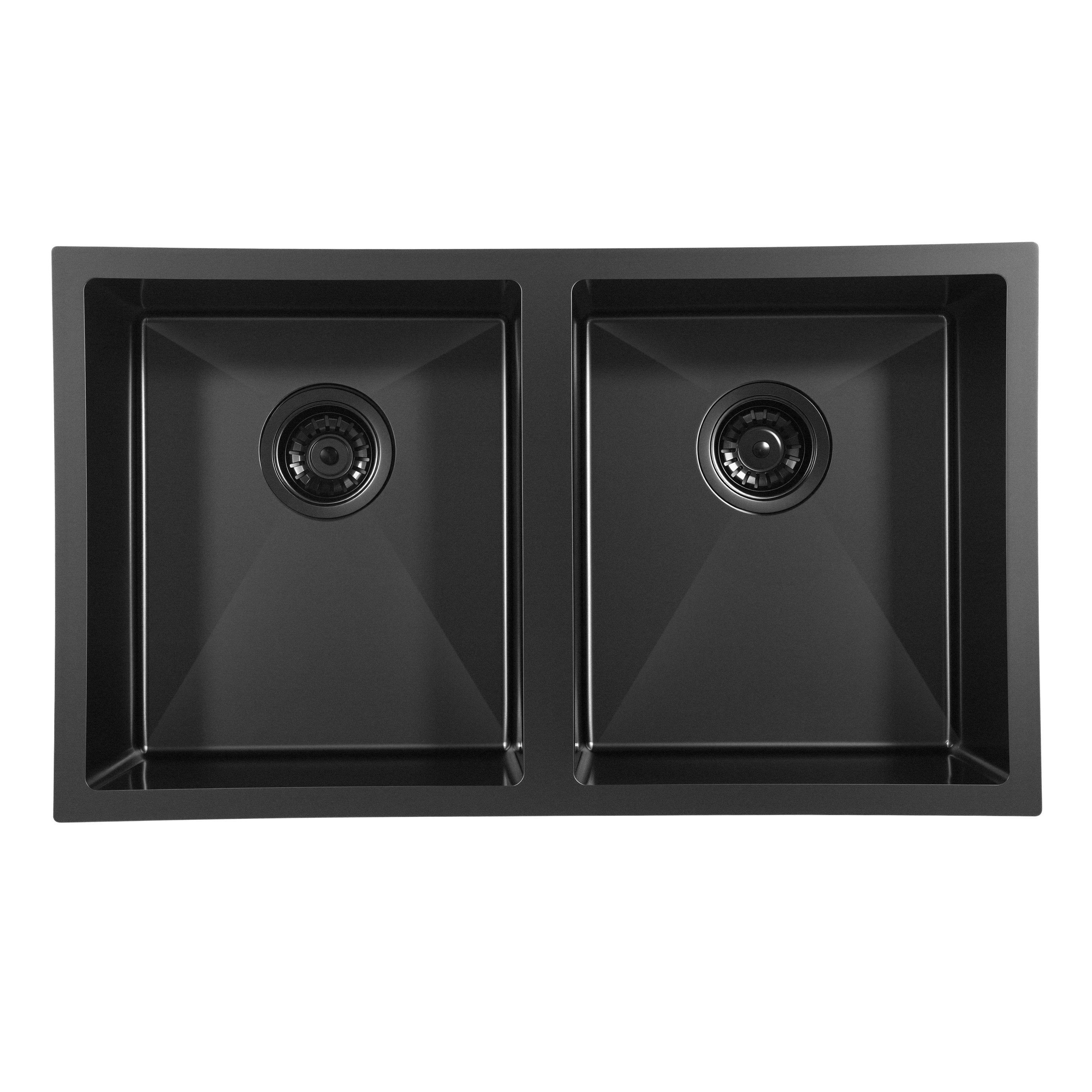Gunmetal Black Kitchen Sink Double Bowl 770x450mm Noxwell KSBL-7745-D