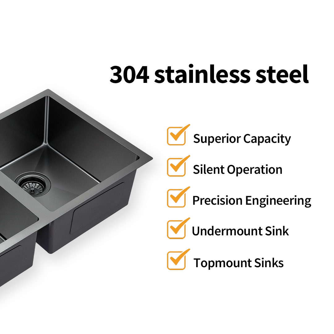 Gunmetal Black Kitchen Sink Double Bowl 770x450mm Noxwell KSBL-7745-D