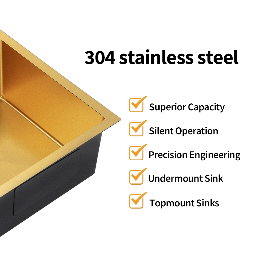 Brushed Gold Kitchen Sink Single Bowl 440x440mm Noxwell KSGL-4444