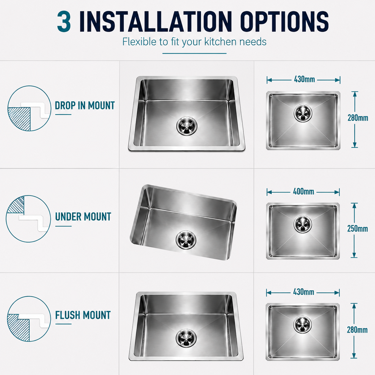 KSSV-4530 kitchen sink dimensions diagram 450×300mm