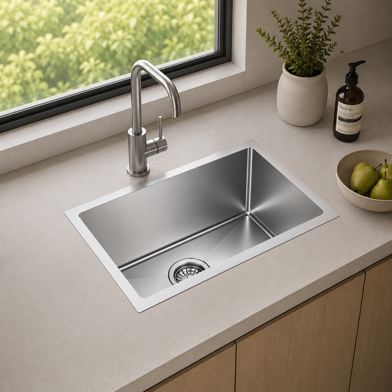 Brushed Silver Kitchen Sink Single Bowl 450x300mm 220mm Deep Noxwell KSSV-4530