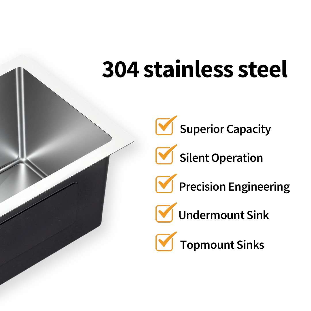 Brushed Silver Kitchen Sink Single Bowl 450x300mm 220mm Deep Noxwell KSSV-4530